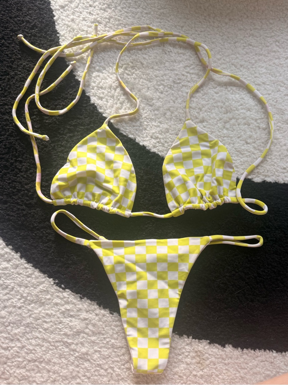 Yellow & White Checker Triangle Bikini Set